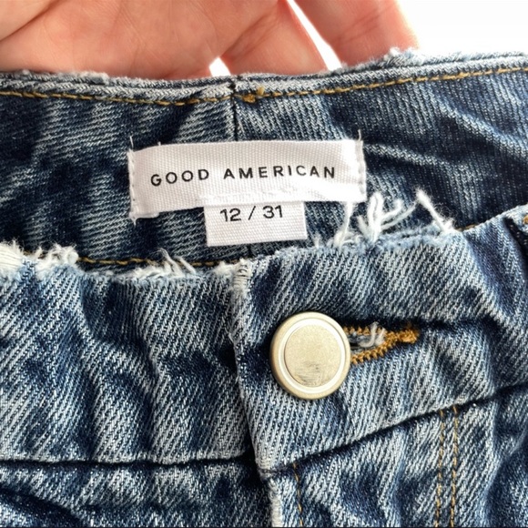 {Good American} Good Icon Straight Leg Distressed Jeans, Size 12/31 - Picture 5 of 9